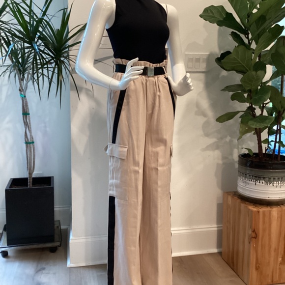 NWT MISSGUIDED TALL SIDE STRIPE TAN & BLACK WIDE LEG CARGO PANTS TROUSERS EU 38 - Picture 12 of 16